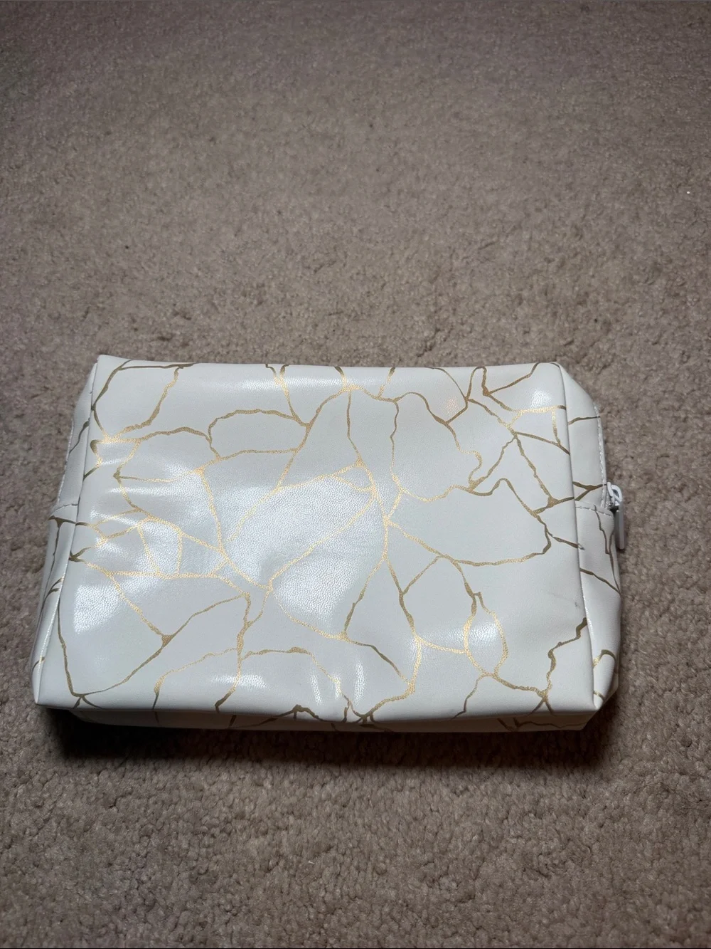 Yves Saint Laurent White Cosmetic Pouch with Gold Vein Detail